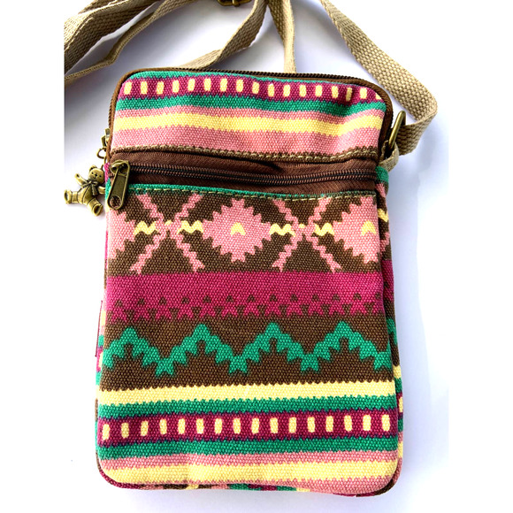 Mini Canvas Crossbody Bag w/ Boho / Tribal Pattern - Super Cute and Practical! - Picture 2 of 7